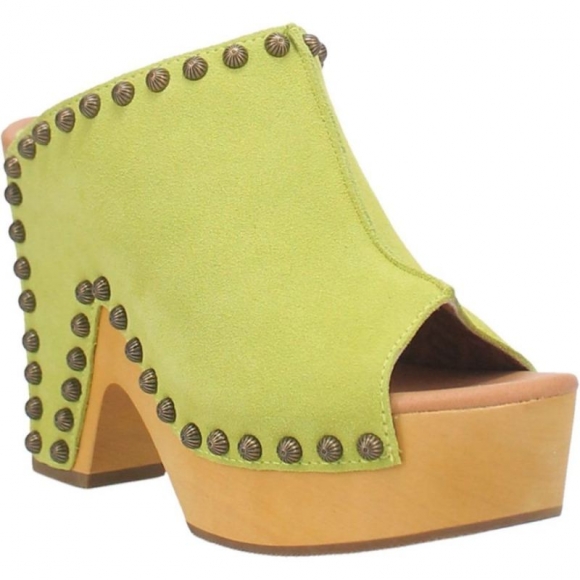 DINGO WOMEN'S PEACE N' LOVE LEATHER CLOG-LIME | CANADA OUTLET