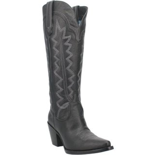 DINGO WOMEN'S HIGH COTTON LEATHER BOOT-BLACK | CANADA OUTLET