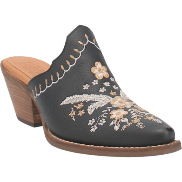 DINGO WOMEN'S WILDFLOWER LEATHER MULE-BLACK | CANADA OUTLET