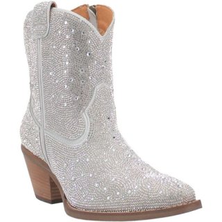 DINGO WOMEN'S RHINESTONE COWGIRL LEATHER BOOTIE-SILVER | CANADA OUTLET