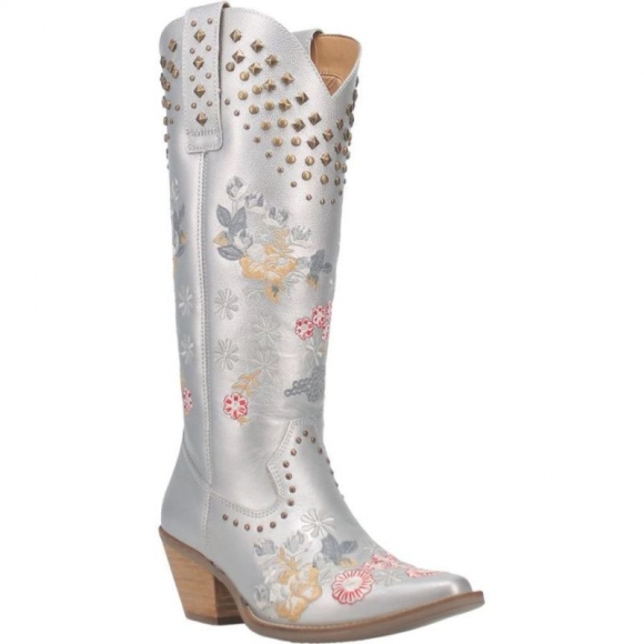 DINGO WOMEN'S POPPY LEATHER BOOT-SILVER | CANADA OUTLET