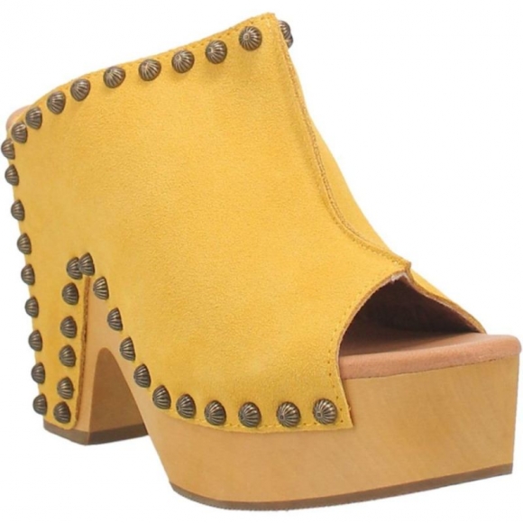 DINGO WOMEN'S PEACE N' LOVE LEATHER CLOG-YELLOW | CANADA OUTLET