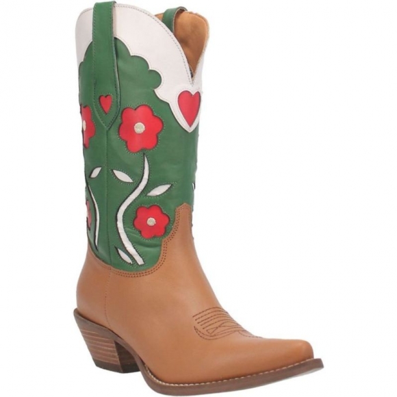 DINGO WOMEN'S COMIN UP ROSES LEATHER BOOT-CAMEL | CANADA OUTLET