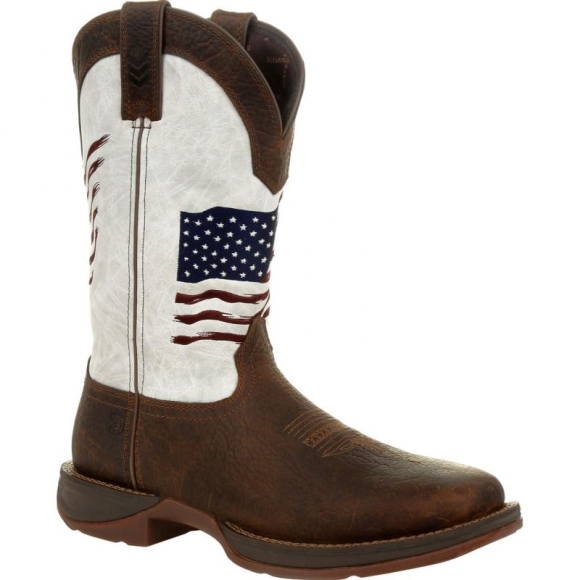 Durango Men's Rebel by Durango Distressed Flag Embroidery Western Boot-Bay Brown And White