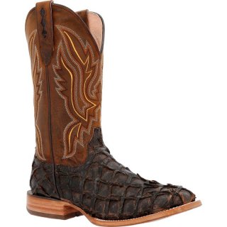 Durango Men's Premium Exotics Dark Brown Pirarucu Western Boot-Tan Elephant Print/Bone