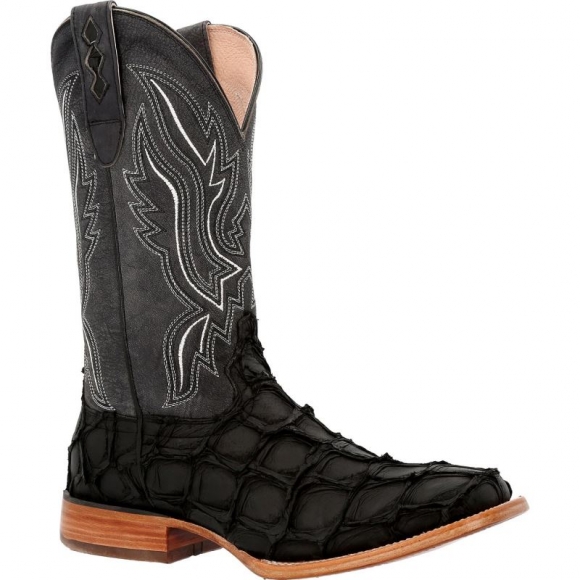 Durango Men's Premium Exotics Matte Black Pirarucu Western Boot-Cedar Bark And Monarch Orange