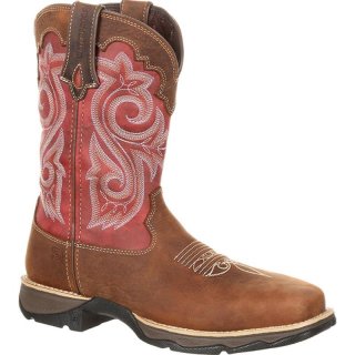 Durango Women's Lady Rebel Work by Durango Waterproof Composite Toe Western Work Boot-Briar Brown And Rusty Red