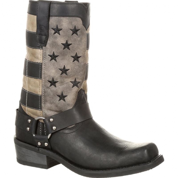 Durango Men's Black Faded Flag Harness Boot-Black Charcoal Grey