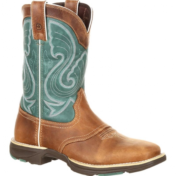 Durango Women's Ultra-Lite Emerald Saddle Western Boot-Tan And Emerald