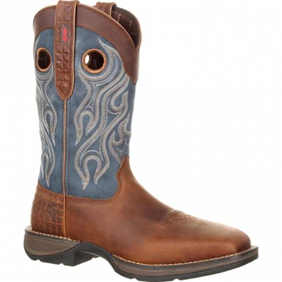 Durango Men's Rebel by Durango Steel Toe Pull-on Western Boot-Dark Brown And Blue Denim