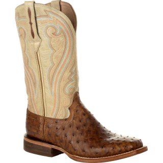 Durango Women's Premium Exotics Full-Quill Ostrich Sunset Wheat Western Boot-Sunset Wheat Ostrich And Ivory