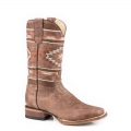 ROPER | WOMEN'S TAN LEATHER VAMP SHAFT BOOT WITH AZTEC EMBROIDERY ON SHAFT-BROWN