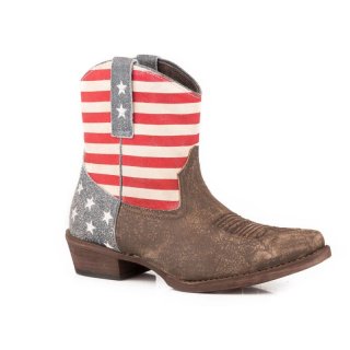 ROPER | WOMEN'S BROWN VAMP WITH FLAG SHAFT LEATHER SHORTY-BROWN