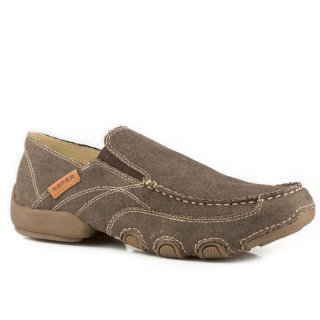 ROPER | MEN'S DRIVING MOC CHOCOLATE BROWN VINTAGE FABRIC WITH FABRIC WRAPPED SOLE-BROWN