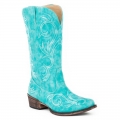 ROPER | WOMEN'S FASHION COWBOY BOOT TURQUOISE FAUX LEATHER WITH ALL OVER EMBROIDERY-BLUE