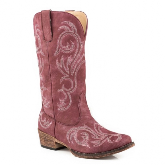 ROPER | WOMEN'S FASHION COWBOY BOOT VINTAGE RASPBERRY FAUX LEATHER WITH WESTERN EMBROIDERY-RED