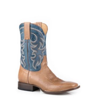 ROPER | MEN'S MARBLED TAN LEATHER VAMP SQUARE TOE BOOT WITH BLUE LEATHER SHAFT-TAN