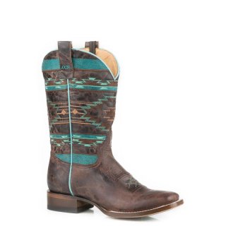 ROPER | WOMEN'S BROWN LEATHER VAMP SHAFT BOOT WITH NATIVE EMBROIDERED SHAFT-SIDEWINDER-BROWN