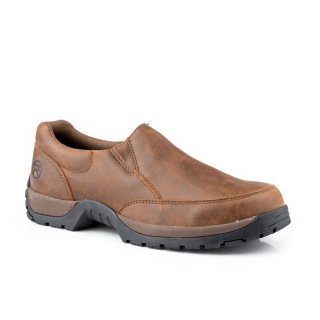 ROPER | MEN'S PERFORMANCE LITE SOLE SLIP ON BROWN DISTRESSED LEATHER WITH REMOVEABLE INSOLE AND STIRRUP SHANK-BROWN