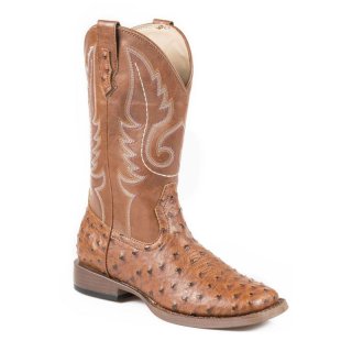 ROPER | WOMEN'S COWBOY BOOT FAUX LEATHER TAN UPPER WITH OSTRICH PRINT VAMP-TAN