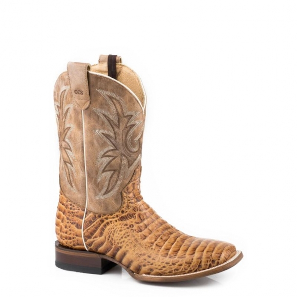 ROPER | MEN'S EMBOSSED TAN CAIMAN VAMP SQUARE TOE BOOT WITH BURNISHED TAN LEATHER SHAFT-CONCEALED CARRY SYSTEM-TAN