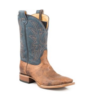 ROPER | MEN'S LEATHER CONCEALED CARRY BOOT BURNISHED TAN VAMP WITH BLUE EMBROIDERED UPPER-TAN