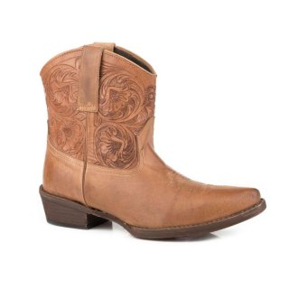 ROPER | WOMEN'S TAN VAMP WITH TOOLED SHAFT LEATHER SHORTY-TAN