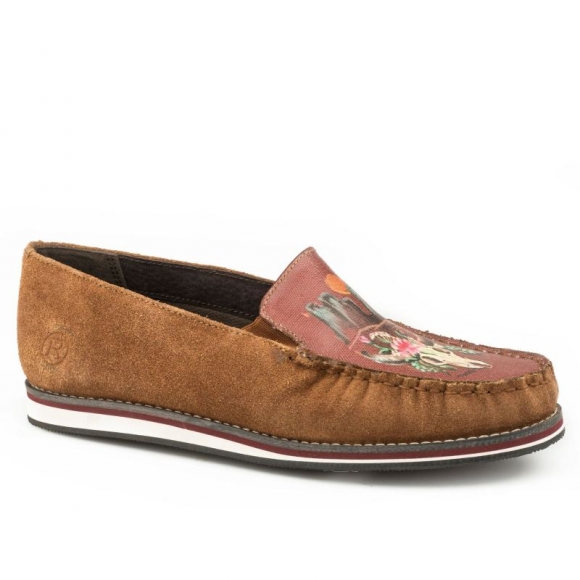 ROPER | WOMEN'S SLIP ON MOCCASIN DIGITAL STEERHEAD DESIGN ON VAMP-TAN