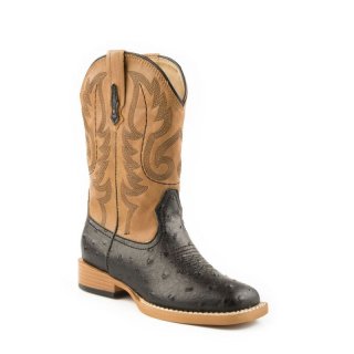 ROPER | MEN'S COWBOY BOOT FAUX LEATHER BROWN OSTRICH VAMP WITH TAN STITCHED UPPER-BLACK