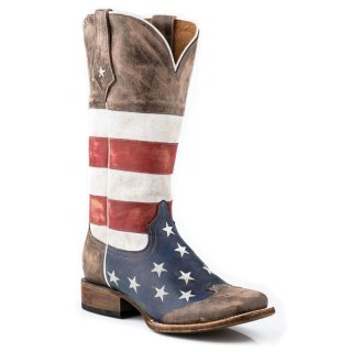 ROPER | WOMEN'S AMERICAN FLAG LEATHER TEXAS STAR COWBOY BOOT DISTRESSED BROWN RED WHITE AND BLUE-BROWN