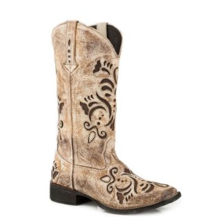 ROPER | WOMEN'S 12 IN LEATHER BOOT WITH UNDERAY ON VAMP AND SHAFT-TAN