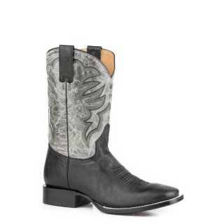 ROPER | MEN'S BLACK LEATHER VAMP SQUARE TOE BOOT WITH GREY LEATHER SHAFT-BLACK