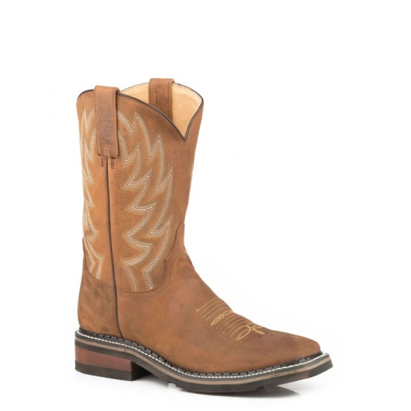 ROPER | MEN'S TAN LEATHER VAMP SHAFT SQUARE TOE BOOT-GEO SOLE-TAN