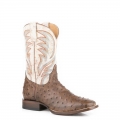 ROPER | MEN'S EMBOSSED VINTAGE TAN OSTRICH VAMP SQUARE TOE BOOT WITH WHITE LEATHER SHAFT-TAN