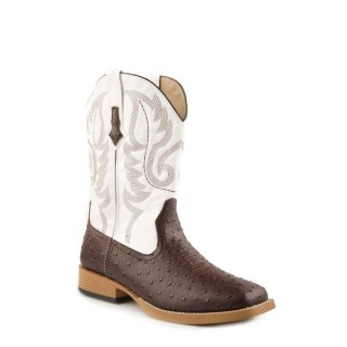 ROPER | MEN'S COWBOY BOOT FAUX LEATHER BROWN OSTRICH VAMP WITH WHITE STITCHED UPPER-BROWN