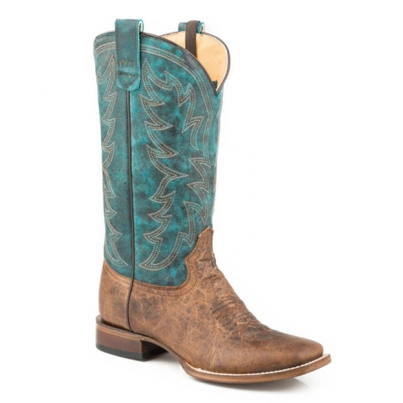 ROPER | WOMEN'S CONCEALED CARRY LEATHER COWBOY BOOT VINTAGE BROWN VAMP WITH EMBROIDERED TURQUOISE UPPER-BROWN