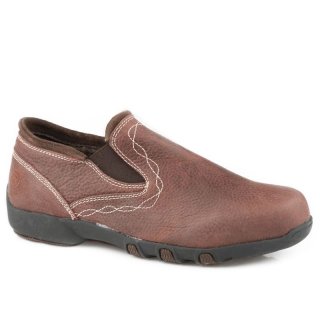 ROPER | WOMEN'S DRIVING MOCASSIN SLIP ON ALL OVER TUMBLED BROWN LEATHER-BROWN