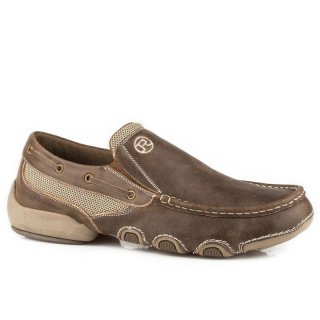 ROPER | MEN'S DRIVING MOC SLIP ON BOAT SHOE TWIN GORE BROWN VINTAGE LEATHER-TAN