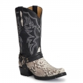 ROPER | MEN'S NATURAL WHITE PYTHON VAMP BANDIT TOE BOOT WITH BLACK SHAFT-WHITE