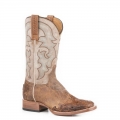 ROPER | WOMEN'S TAN VAMP WITH TOOLED WINGTIP BOOT WITH DISTRESSED WHITE SHAFT-TAN