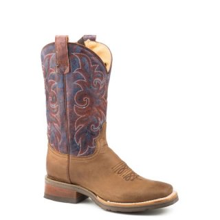 ROPER | WOMEN'S CONCEALED CARRY LEATHER COWBOY BOOT OILED BROWN VAMP WITH BITONE ORANGE AND BLUE UPPER-BROWN