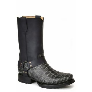 ROPER | MEN'S VINTAGE BLACK EMBOSSED CAIMAN VAMP BIKER TOE WITH HARNESS-BROWN