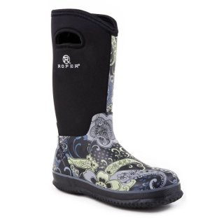 ROPER | WOMEN'S BARN BOOT PAISLEY PRINT WITH BLACK NEOPRENE UPPER-BLACK