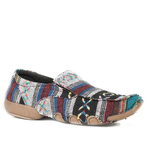 ROPER | WOMEN'S DRIVING MOC MULTI SOUTHWEST COLOR FABRIC WITH FABRIC WRAPPED SOL-BLACK