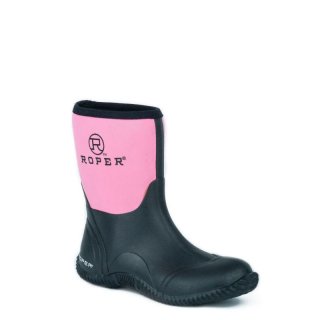 ROPER | WOMEN'S BARN BOOT BLACK RUBBER BOTTOM WITH PINK NEOPRENE UPPER-PINK