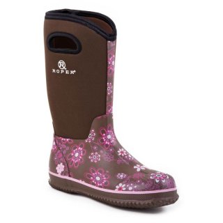 ROPER | WOMEN'S BARN BOOT FLORAL PRINT WITH BROWN NEOPRENE UPPER-BROWN