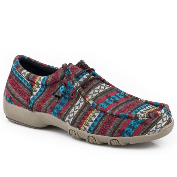 ROPER | WOMEN'S BLUE AZTEC CANVAS CHUKKA WITH TWO EYELETS ELASTIC LACES-BLUE