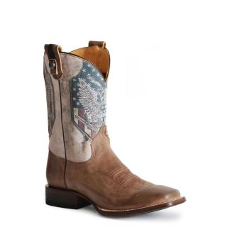 ROPER | MEN'S BROWN VAMP WITH NATURAL SHAFT SQUARE TOE BOOT WITH 2ND AMENDMENT PRINTED ON SHAFT-CONCEALED CARRY SYSTEM-BROWN