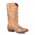 ROPER | WOMEN'S TAN OILED LEATHER WITH SILVER METALLIC UNDERLAY FASHION BOOT-TAN