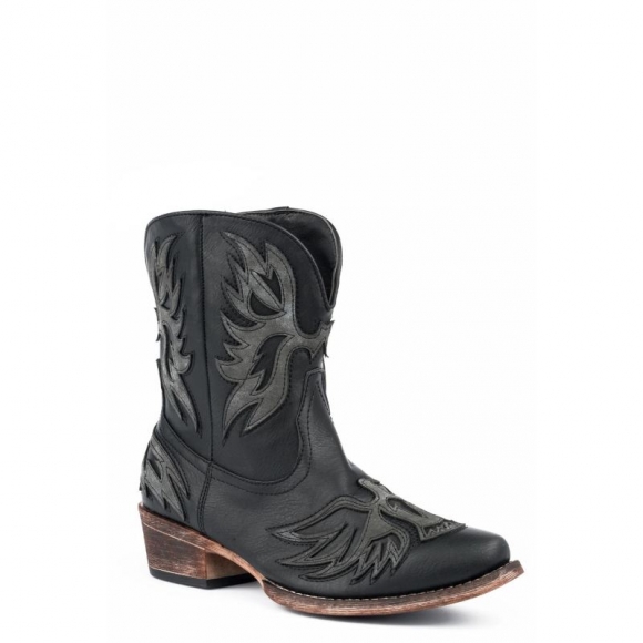 ROPER | WOMEN'S FASHION SHORTY BOOT BLACK FAUX LEATHER AND EAGLE OVERLAY-BLACK